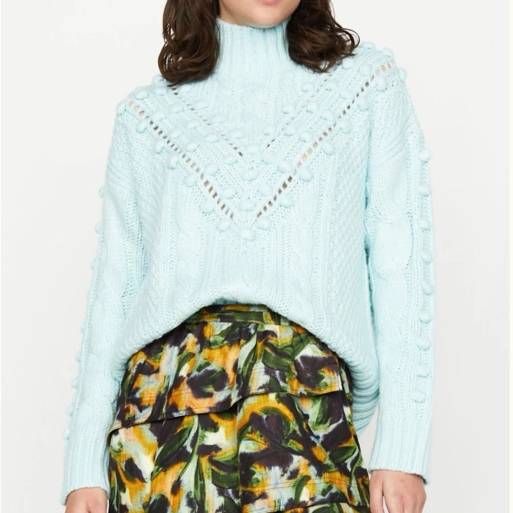 Marie Oliver Blue Mock Turtleneck Eris Cable-Knit Sweater Medium